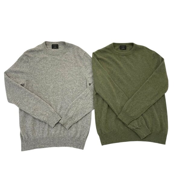 Qi Cashmere Other - Qi 100% Cashmere LOT of 2 Pullover Crewneck Knit Sweater Green Gray Men Large